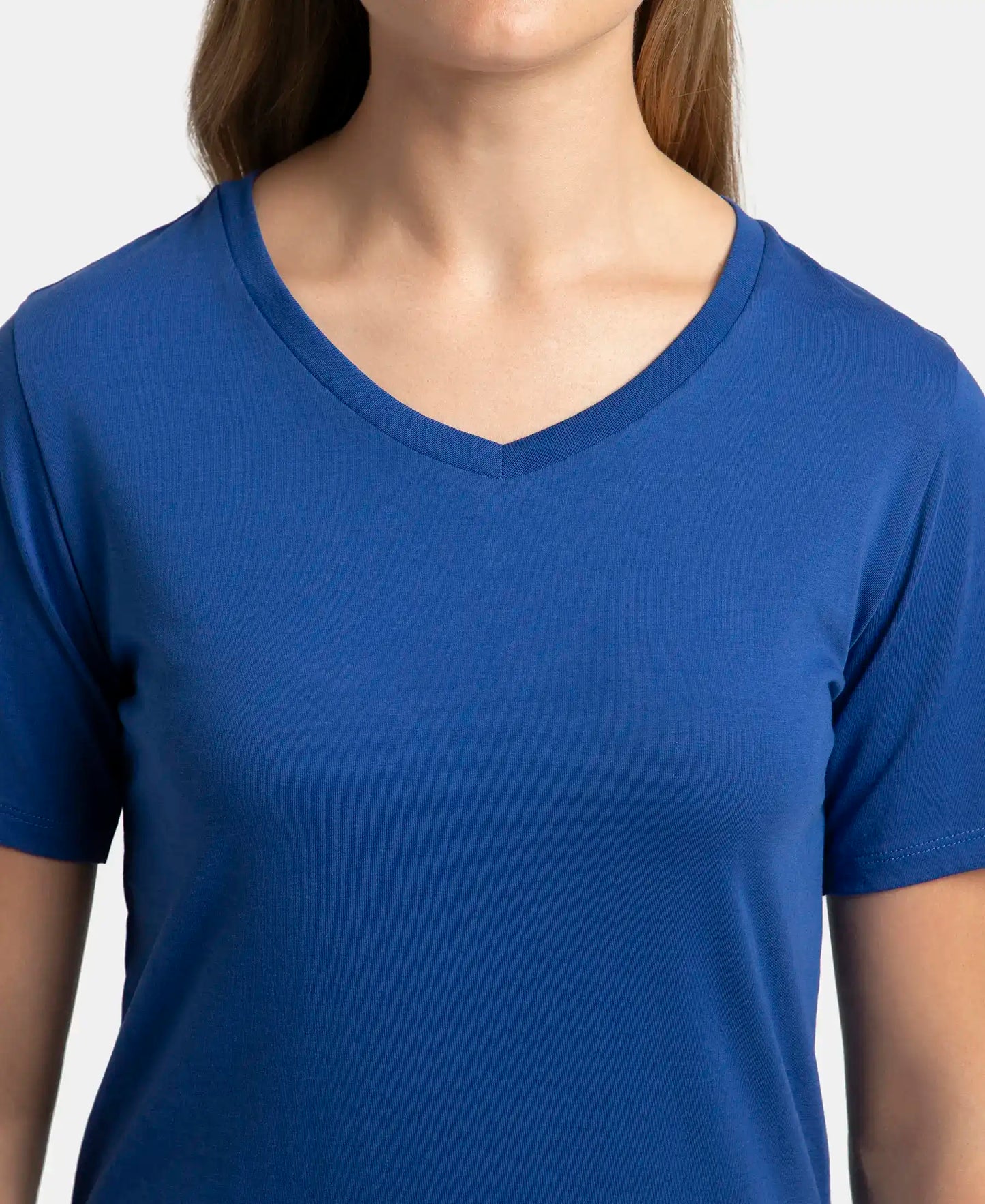 Super Combed Cotton Rich Fabric Relaxed Fit V-Neck Half Sleeve T-Shirt - Mazarine Blue