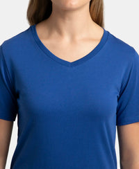 Super Combed Cotton Rich Fabric Relaxed Fit V-Neck Half Sleeve T-Shirt - Mazarine Blue