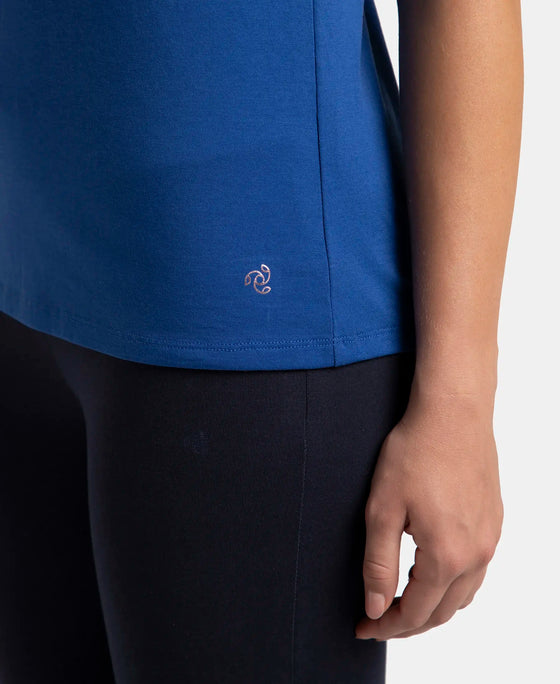 Super Combed Cotton Rich Fabric Relaxed Fit V-Neck Half Sleeve T-Shirt - Mazarine Blue
