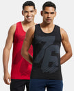 Pack of 2 Super Combed Cotton Rich Tank Top - Black & Shanghai Red Print