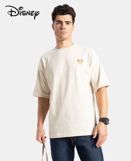 Disney Mickey Mouse Super Combed Cotton Rich Graphic Printed Oversized T-Shirt - Almond Milk