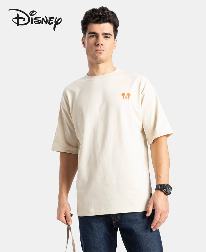 Disney Mickey Mouse Super Combed Cotton Rich Graphic Printed Oversized T-Shirt - Almond Milk