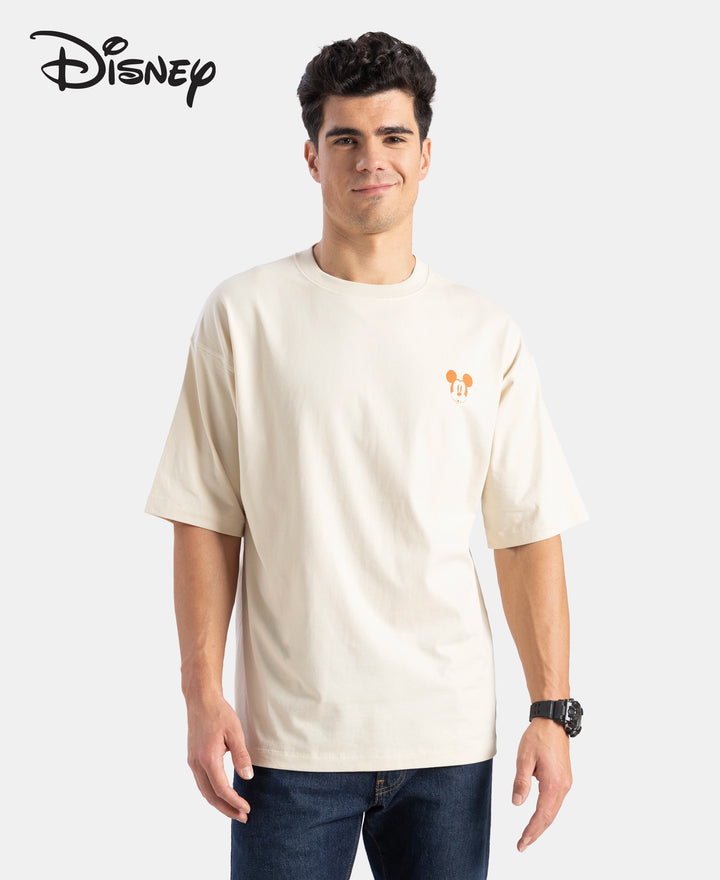 Disney Mickey Mouse Super Combed Cotton Rich Graphic Printed Oversized T-Shirt - Almond Milk