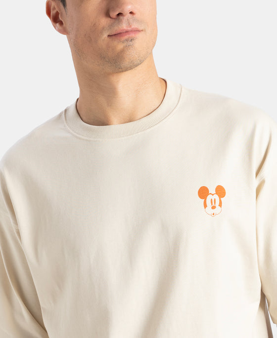 Disney Mickey Mouse Super Combed Cotton Rich Graphic Printed Oversized T-Shirt - Almond Milk