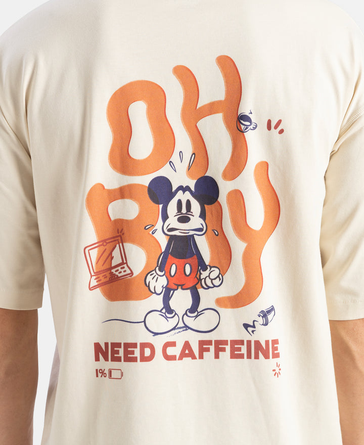 Disney Mickey Mouse Super Combed Cotton Rich Graphic Printed Oversized T-Shirt - Almond Milk