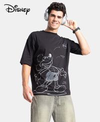 Disney Mickey Mouse Super Combed Cotton Rich Graphic Printed Oversized T-Shirt - Black