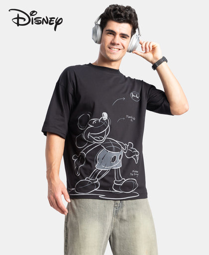 Disney Mickey Mouse Super Combed Cotton Rich Graphic Printed Oversized T-Shirt - Black