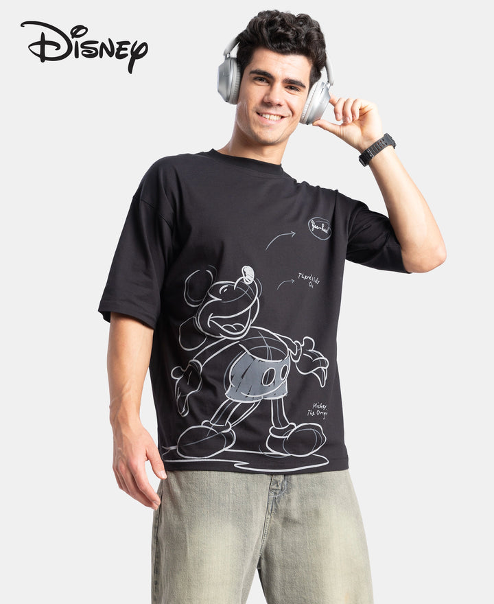 Disney Mickey Mouse Super Combed Cotton Rich Graphic Printed Oversized T-Shirt - Black
