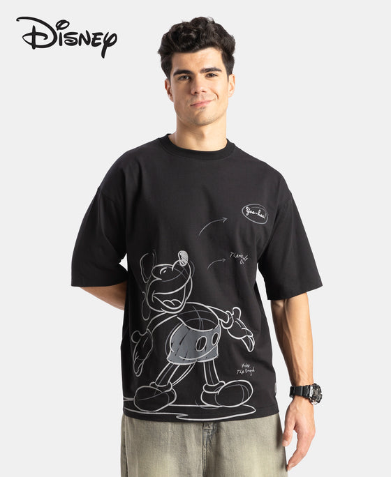 Disney Mickey Mouse Super Combed Cotton Rich Graphic Printed Oversized T-Shirt - Black