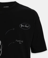 Disney Mickey Mouse Super Combed Cotton Rich Graphic Printed Oversized T-Shirt - Black