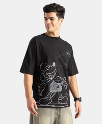 Disney Mickey Mouse Super Combed Cotton Rich Graphic Printed Oversized T-Shirt - Black