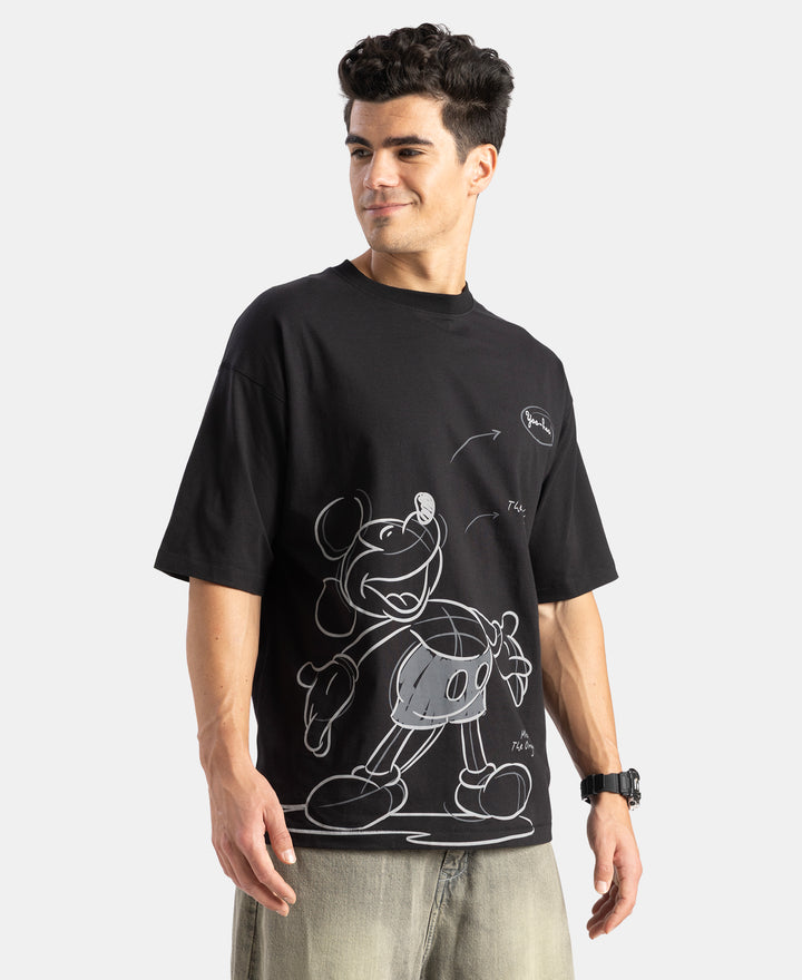 Disney Mickey Mouse Super Combed Cotton Rich Graphic Printed Oversized T-Shirt - Black