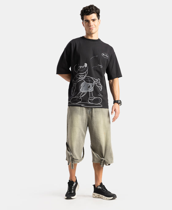 Disney Mickey Mouse Super Combed Cotton Rich Graphic Printed Oversized T-Shirt - Black