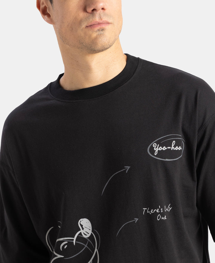 Disney Mickey Mouse Super Combed Cotton Rich Graphic Printed Oversized T-Shirt - Black
