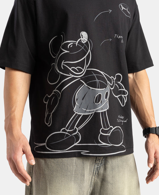 Disney Mickey Mouse Super Combed Cotton Rich Graphic Printed Oversized T-Shirt - Black
