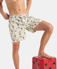 Disney Mickey Mouse Super Combed Mercerized Cotton Woven Printed Boxer Shorts with Side Pockets - Almond Milk & Navy (Pack of 2)