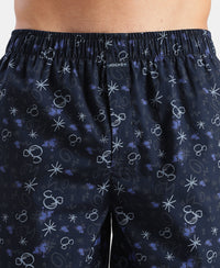 Disney Mickey Mouse Super Combed Mercerized Cotton Woven Printed Boxer Shorts with Side Pockets - Almond Milk & Navy (Pack of 2)