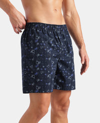 Disney Mickey Mouse Super Combed Mercerized Cotton Woven Printed Boxer Shorts with Side Pockets - Almond Milk & Navy (Pack of 2)