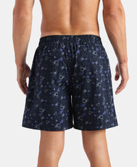 Disney Mickey Mouse Super Combed Mercerized Cotton Woven Printed Boxer Shorts with Side Pockets - Almond Milk & Navy (Pack of 2)