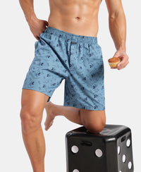 Disney Mickey Mouse Super Combed Mercerized Cotton Woven Printed Boxer Shorts with Side Pockets - Blue Heaven & Black (Pack of 2)