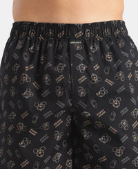 Disney Mickey Mouse Super Combed Mercerized Cotton Woven Printed Boxer Shorts with Side Pockets - Blue Heaven & Black (Pack of 2)