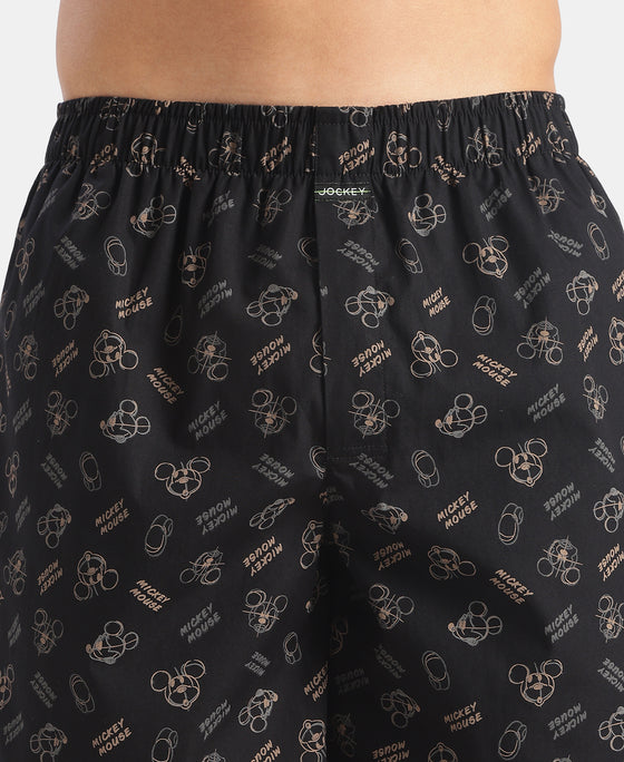 Disney Mickey Mouse Super Combed Mercerized Cotton Woven Printed Boxer Shorts with Side Pockets - Blue Heaven & Black (Pack of 2)