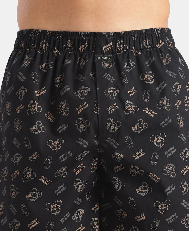 Disney Mickey Mouse Super Combed Mercerized Cotton Woven Printed Boxer Shorts with Side Pockets - Blue Heaven & Black (Pack of 2)