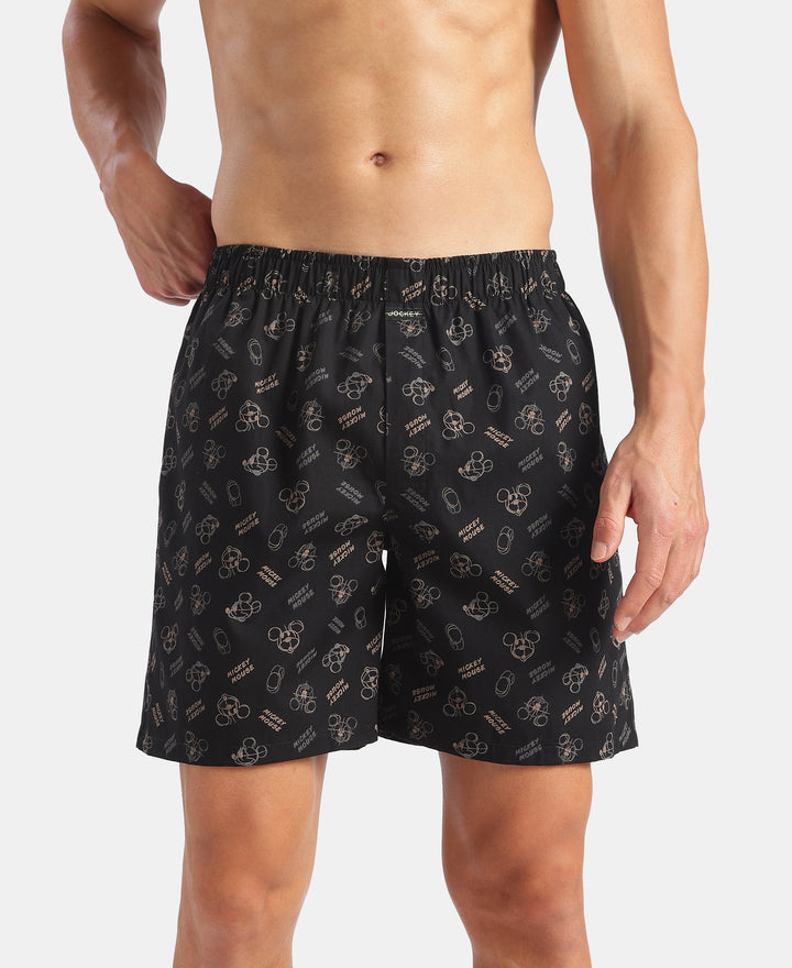Disney Mickey Mouse Super Combed Mercerized Cotton Woven Printed Boxer Shorts with Side Pockets - Blue Heaven & Black (Pack of 2)