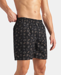 Disney Mickey Mouse Super Combed Mercerized Cotton Woven Printed Boxer Shorts with Side Pockets - Blue Heaven & Black (Pack of 2)