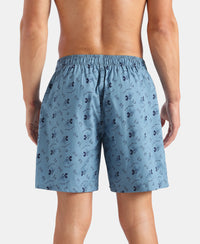 Disney Mickey Mouse Super Combed Mercerized Cotton Woven Printed Boxer Shorts with Side Pockets - Blue Heaven & Black (Pack of 2)