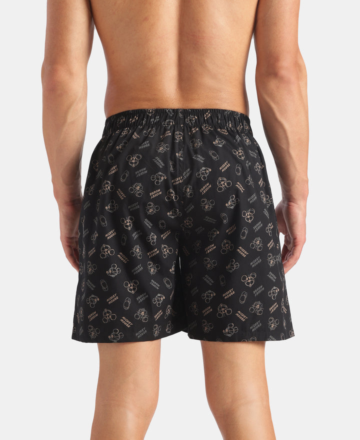 Disney Mickey Mouse Super Combed Mercerized Cotton Woven Printed Boxer Shorts with Side Pockets - Blue Heaven & Black (Pack of 2)