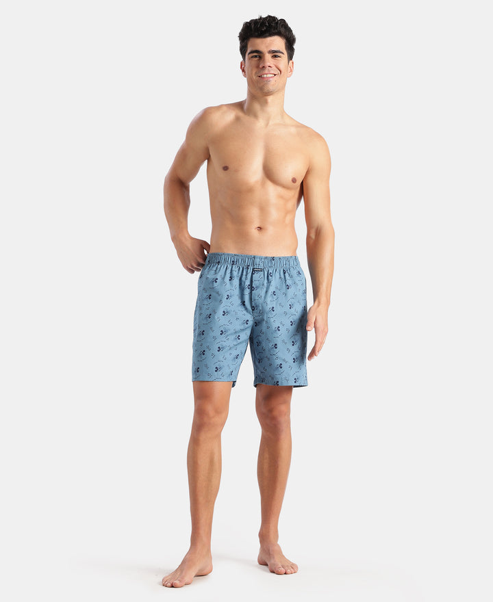 Disney Mickey Mouse Super Combed Mercerized Cotton Woven Printed Boxer Shorts with Side Pockets - Blue Heaven & Black (Pack of 2)