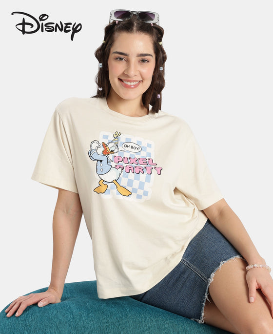 Disney Donald Duck Super Combed Cotton Rich Oversized Fit Printed T-Shirt - Almond Milk