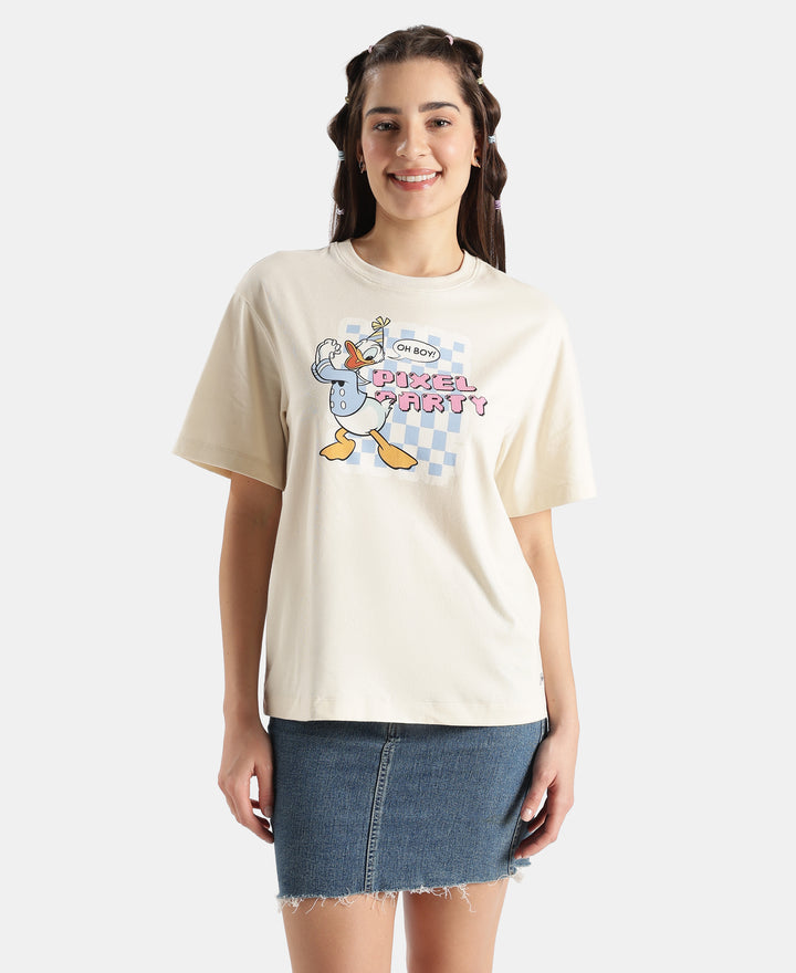 Disney Donald Duck Super Combed Cotton Rich Oversized Fit Printed T-Shirt - Almond Milk