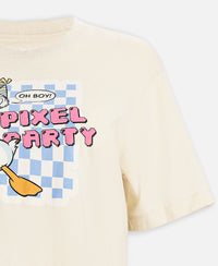 Disney Donald Duck Super Combed Cotton Rich Oversized Fit Printed T-Shirt - Almond Milk
