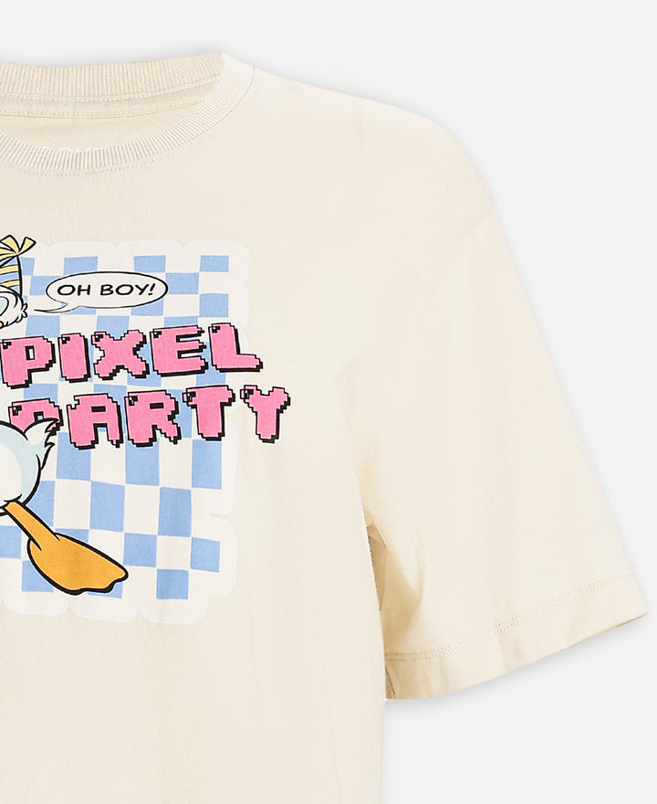 Disney Donald Duck Super Combed Cotton Rich Oversized Fit Printed T-Shirt - Almond Milk