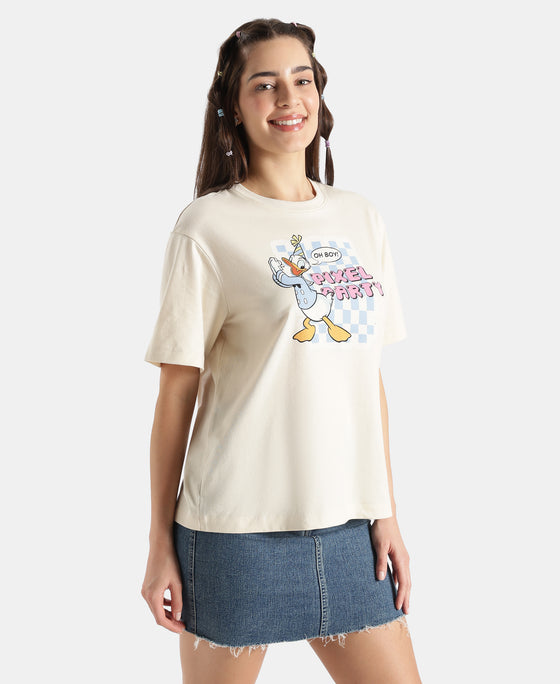 Disney Donald Duck Super Combed Cotton Rich Oversized Fit Printed T-Shirt - Almond Milk