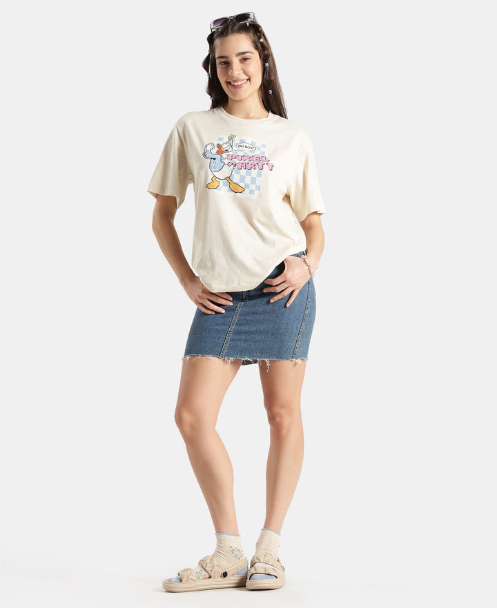 Disney Donald Duck Super Combed Cotton Rich Oversized Fit Printed T-Shirt - Almond Milk