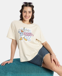 Disney Donald Duck Super Combed Cotton Rich Oversized Fit Printed T-Shirt - Almond Milk