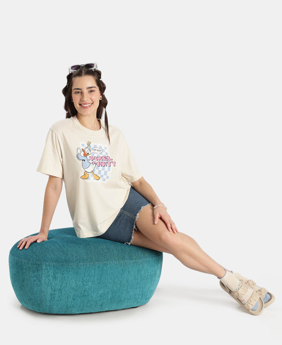 Disney Donald Duck Super Combed Cotton Rich Oversized Fit Printed T-Shirt - Almond Milk