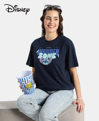 Disney Stitch Super Combed Cotton Rich Oversized Fit Printed T-Shirt - Navy