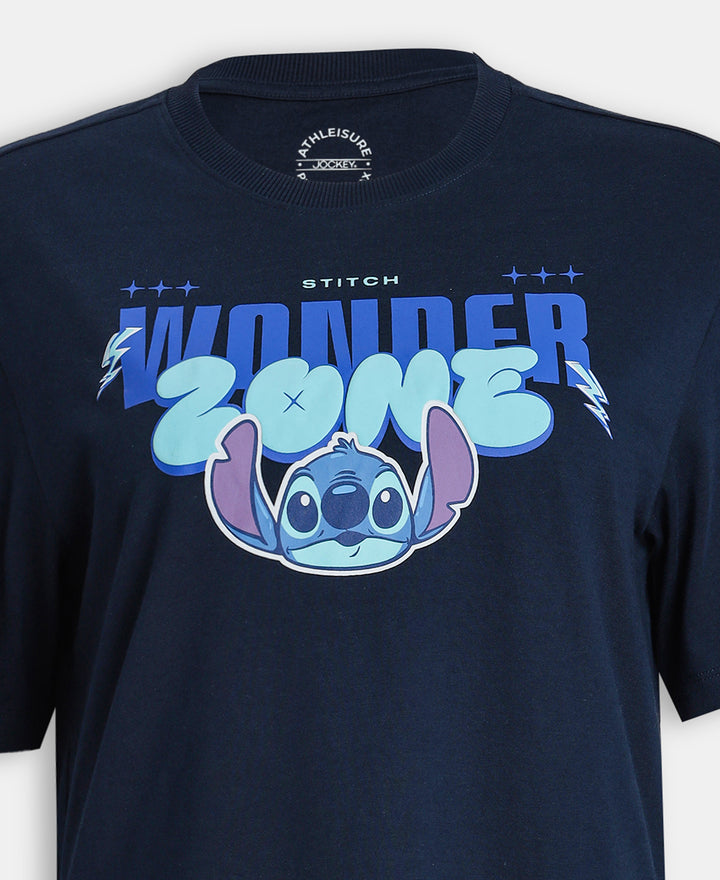 Disney Stitch Super Combed Cotton Rich Oversized Fit Printed T-Shirt - Navy