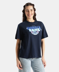 Disney Stitch Super Combed Cotton Rich Oversized Fit Printed T-Shirt - Navy