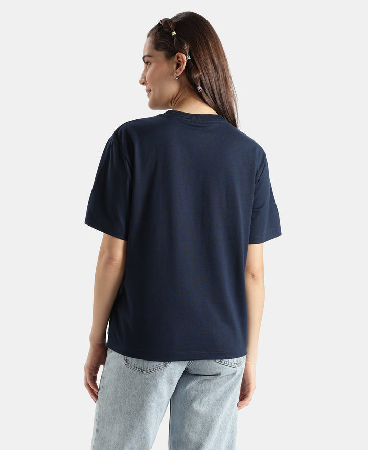 Disney Stitch Super Combed Cotton Rich Oversized Fit Printed T-Shirt - Navy