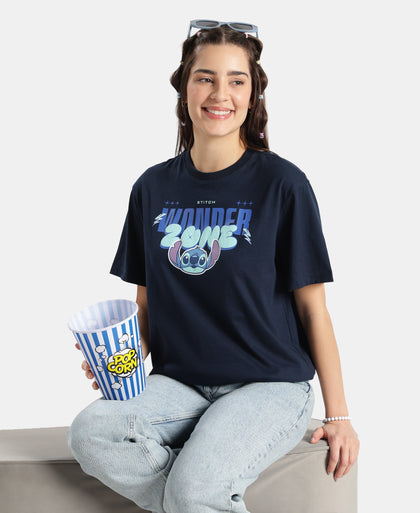 Disney Stitch Super Combed Cotton Rich Oversized Fit Printed T-Shirt - Navy