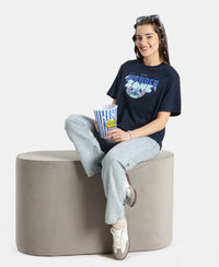 Disney Stitch Super Combed Cotton Rich Oversized Fit Printed T-Shirt - Navy