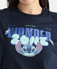 Disney Stitch Super Combed Cotton Rich Oversized Fit Printed T-Shirt - Navy