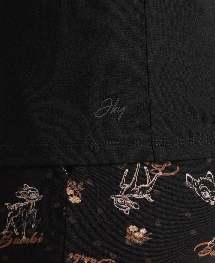 Disney Bambi TENCEL™ Micro Modal Cotton Regular Fit T-Shirt and Pyjama Set - Black