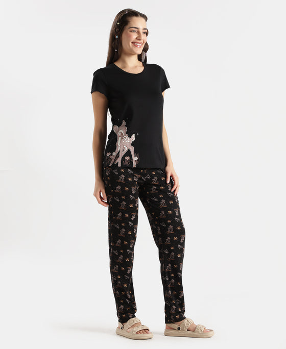 Disney Bambi TENCEL™ Micro Modal Cotton Regular Fit T-Shirt and Pyjama Set - Black