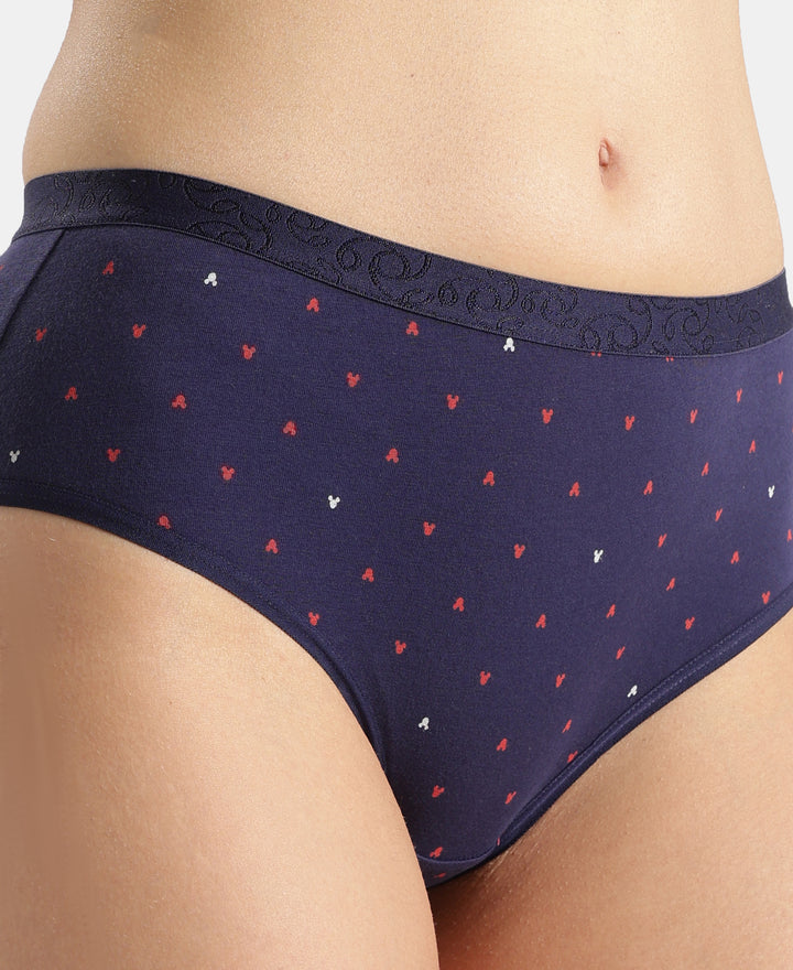 Disney Mickey & Friends High Coverage Super Combed Cotton Elastane Stretch Mid Waist Hipster - Valerian, Candlelight Peach & Classic Navy (Pack of 3)